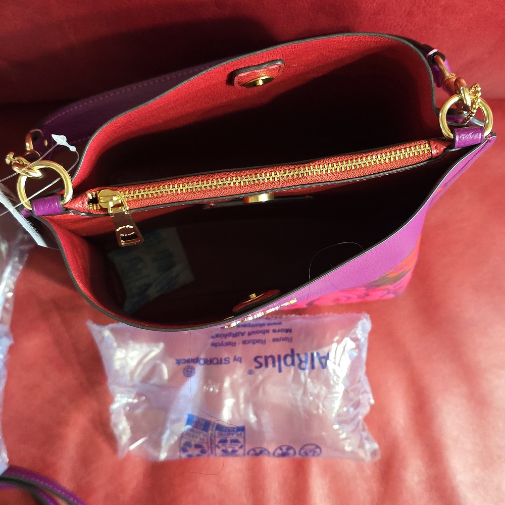 Coach Magenta Purple Red Jumbo Floral Mollie 22 Bucket Bag - Picture 8 of 12